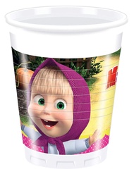 Procos 86513 Set of 8 Multi-Coloured Masha and Bear Plastic Cups, 200 ml
