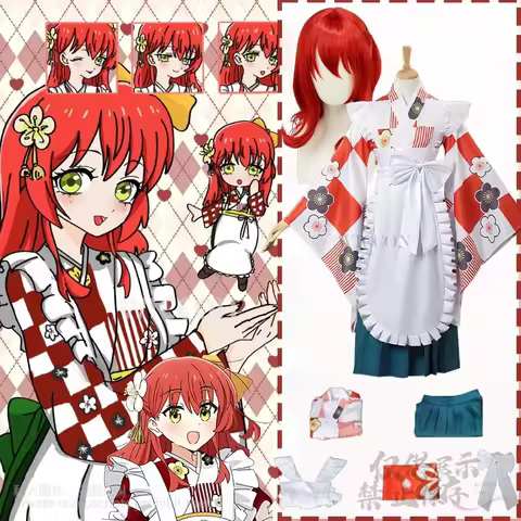 Anime The Rock! Cosplay Kita Ikuyo Costume Japanese Jirai Kei Girls Red Kimono Dress Kawaii Cute Lol