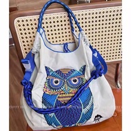 New Ball & Chain Owl Embroidery Eco-friendly Bag Handheld Crossbody Shoulder Bag Drawstring Shopping