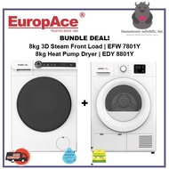 EuropAce 8kg Bundle Deal EFW 7801Y + EDY 8801Y Front Load Washer + Heat Pump Dryer