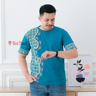 RED SKULL Kaos Oblong Pendek Katun Batik Kawung Besar Unisex Motif Batik Solo Baju Pria Distro Dewas