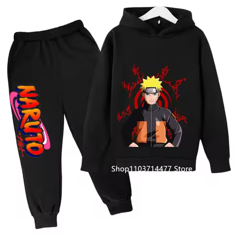 Fashion Japanese Anime Naruto Hoodie Set Kids Clothes Boys Girls Clothing Children's Sports suit Aut
