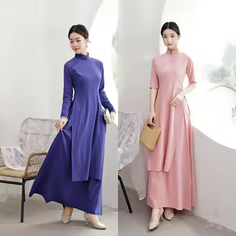 Ao Dai Dress Retro Long Cheongsam Dress large-size Art Retro Ao Dai Dress Women Elegant Daily Improv