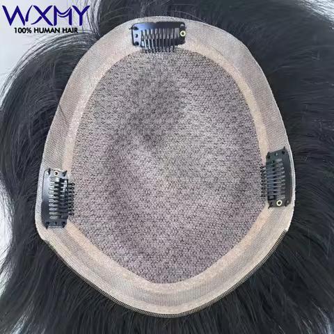 Silk Base With Clip Men's Wig Male Hair Prosthesis Breathable 100% Human Hair For Men System Natural
