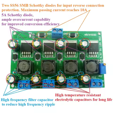 3A 4CH 4.5-30V to 3.3V 5V 12V DC DC Step-Down Buck Converter Module LM2596 AMS1117 7805 7812 MP2307 