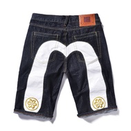 Evisu Men Skinny Slim Fit Shorts Black Stretchable Short Jeans