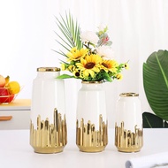 【kline】Nordic Ins Vase Ceramic European Living Room High-Grade Ornaments Household Light Luxury Gold Flower Container White Bottle/Ceramic Marble with Gold Lining Vase