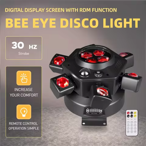 150W Bee Eye Disco Lights RGBW Adjustable Speed Strobe 6 Arm Moving Head Stage Light Effect DMX&Remo