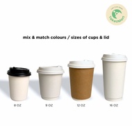 100PCS Double Wall Hot Cups with Lids | Coffee Cups for Takeaway | 8oz/9oz/12oz/16oz Disposable Pape
