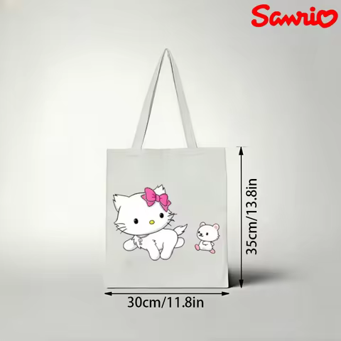 1pc Sanrio Charmmy Kitty Canvas Tote Bag, Cat Print Casual Shoulder Bag, Eco-friendly Reusable Handb