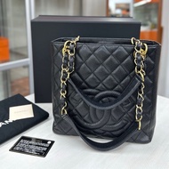 【近新閒置品】香奈兒 Chanel 黑金荔枝牛皮小號PST購物袋