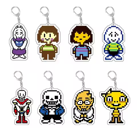 Game Undertale Pixel Keychain Cosplay Sans Flowey Papyrus Asriel Pendant Car Key Ring Bag Accessorie