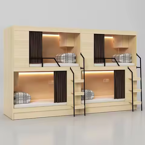 High Quality Capsule Hotel Bunk Bed for Adult Compact Bunk Beds Sleeping Pods in Bed Socket Dark Cur