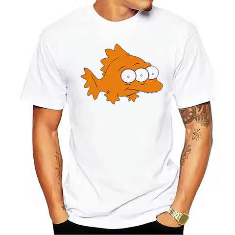 Comic Blinky T-Shirt Nerd Parody Three Eyes Monster Fish T Shirts Men Camiseta Hombre Funny Alien Fi