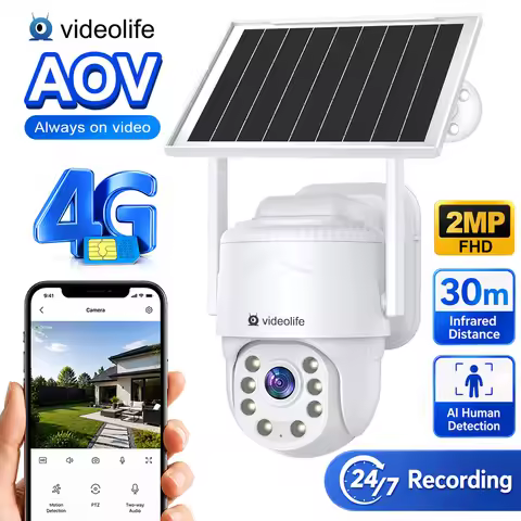 videolife 4G Solar Security Camera AOV 24/7 Recording AI Human Detection Two-Way Audio Wireless Outd