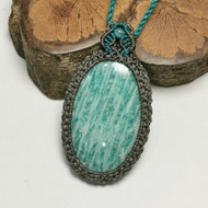 俄羅斯天河石/亞馬遜石-蠟線圖騰包框設計墜/項鍊可調整長度