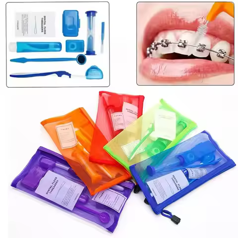 Orthodontic Oral Care Kit Dental Brace Cleaning Protable Travel Kit Toothbrush Ortho Wax Dental Flos