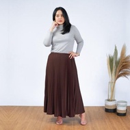 L✪75 Rok Wanita Plisket Rempel Jumbo Hyget Premium Warna Cokelat Coklat Tua T♥3A