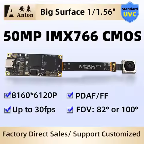 50MP IMX766 USB Camera Module PDAF Auto Focus AF No Distortion 8160x6120 FOV100 Degree Webcam Type-c