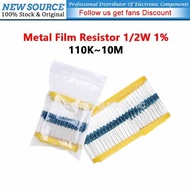 [100pcs] 1/2W Metal Film Resistor 1% 110K 10M 220K 470K 330K 1M 1.5M 2.2M 150K 680K 510K Ohm Resista