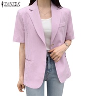 ZANZEA Women Korean Fashion Solid Short Sleeve Pocket Office Blazer