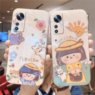 For Xiaomi Mi 12 Lite Pro 11T Pro 11 Lite 5G NE POCO F4 X4 M4 Pro Redmi 10A 10C Note 11S 11 Pro 5G 4G Silicagel Casing Blu-ray Rhinestone Phone Case Cartoon Flower Girl Soft Cover