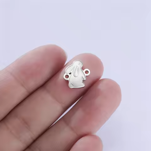 Teamer 5pcs/Lot Cute Little Rabbit Bunny Charms Stainless Steel Double Hole Animal Pendant For Jewel