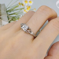 925 Sterling Silver Celtic Knot Princess Cut 1.2Ct Cubic Zirconia Solitaire Engagement Ring Bride We