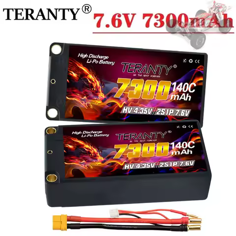 Upgraded TERANTY Shorty Lipo Battery HV 2S 7.6V 7300mah 140C 280C With 5mm Graphene Bullet For 1/10 