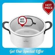 BEST SELLER iGOZO 24CM ELITE 304 STAINLESS STEEL CASSEROLE + GLASS LID COOKWARE KITCHENWARE