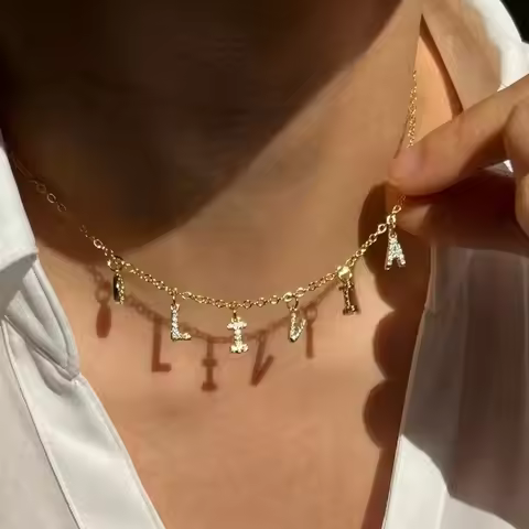 Custom pave initials name necklace / Custom initial necklace / Personalized name necklace / Gift for