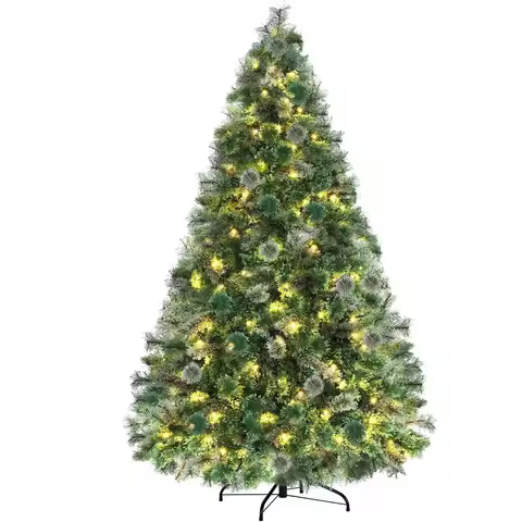 6/8/9ft Pre-lit Artificial Cashmere Christmas Tree, Snow Flocked Prelighted Pine Needle Xmas Tree,Wa