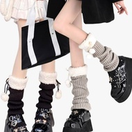 Lamb Wool Knitted Leg Warmers – Breathable, Comfortable with Pom-Pom Detailing | Harajuku Inspired