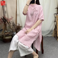 Confucius said improved Chinese style collar XieJin manual button cheongsam skirts zen ramie tea art long dress