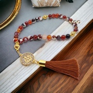 Yaman AKIK NATURAL STONE TASBIH + LAFADZ ALLAH 33 GRAINS 8MM ORIGINAL
