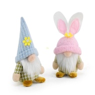 yu 2Pcs Easters Bunnies Gnomes Set Handcrafts Plush Dolls for Festives Home Decors