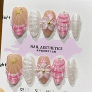 10pcs Set Of Handmade Dreamy 3D Shell Press on nails long almond nails French shell nails 3D flower 