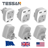 TESSAN USB Travel Adapter 3 Pin UK Plug to AU US  EU UK Plug Extension Socket Wall Charger with 2 USB Ports Power Adaptor for Travel Trip