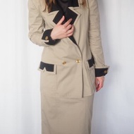 CHANEL 香奈兒 雙色套裝 外套 裙子 米白 黑色 棉質 老件古著