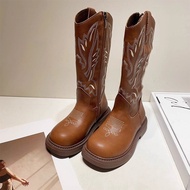 Girls National Boots Western Cowboy Embroidered Knight Boots Straight Boots