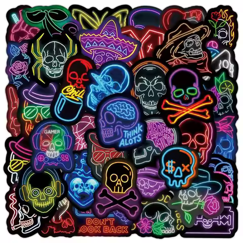10/50PCS Cool Neon Mexican Horror Sugar Skull Stickers Laptop Guitar Luggage Waterproof Graffiti Sti