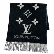 【5積分】成色極佳☆LOUIS VUITTON) 2026款 M71040 絲巾 Reykjavik S00 100% 羊絨 黑色 Monogram 流蘇 170 x 45厘米 意大利製造 正品 女士