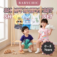 Kids Short Sleeve Set 0-5 Years Baju Lengan Pendek Seluar Pendek Budak Shoulder Button Animal Soft