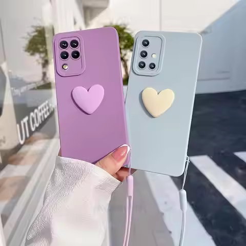 M 32 33 52 53 Love Heart Lanyard Silicone Case For Samsung Galaxy A12 A22 A51 A71 M52 M53 M33 M23 M3