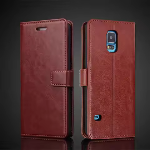 Card Holder Pu Leather Cover Case for Samsung Galaxy S5 I9600 S4 Flip Cover Retro Wallet Fitted Case