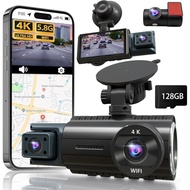 Kamera Dash Cam 3 Saluran Depan dan Belakang, Kad 128GB Percuma, WiFi & APP 5.8GHz, GPS Terbina Dala