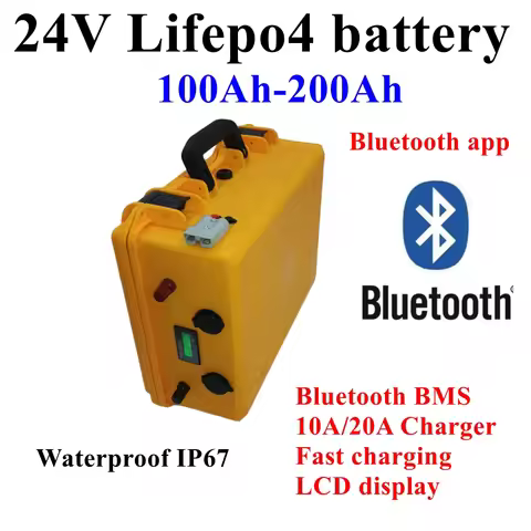 Waterproof 24V 100AH 120AH 150AH 200AH LiFePO4 Battery 24v lithium battery Bluetooth BMS for trollin
