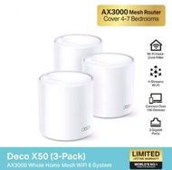 TP-Link Deco X50 AX3000 Whole Home Mesh WiFi 6 System ใน 1 กล่องมี 1 2 หรือ 3 เครื่อง (สามารถเลือกซื้อได้) การรับประกันตลอดอายุการใช้งาน