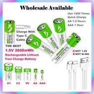 AAA 1.5V Rechargeable Battery 9V C2 D1 USB Type-C Lithium Fast Quick Charge Battery Smart Tag 9v SMA