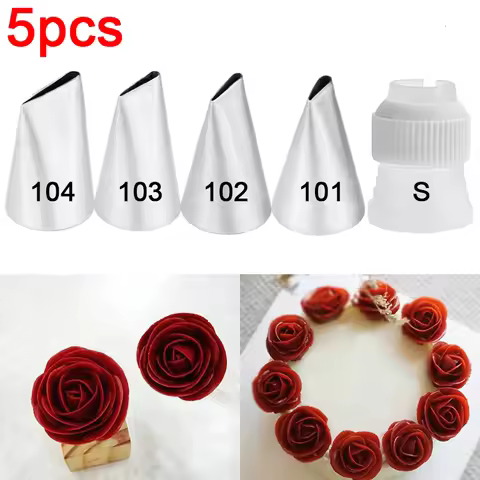 5pc #101 #102 #103 #104 Piping Nozzle Converter For Creating Rose Petal Shape Decorating Icing Tip B